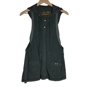 FREE PEOPLE Utility Vest Sleeveless Hoodie Jacket Burnout Sheer Camo Size Small